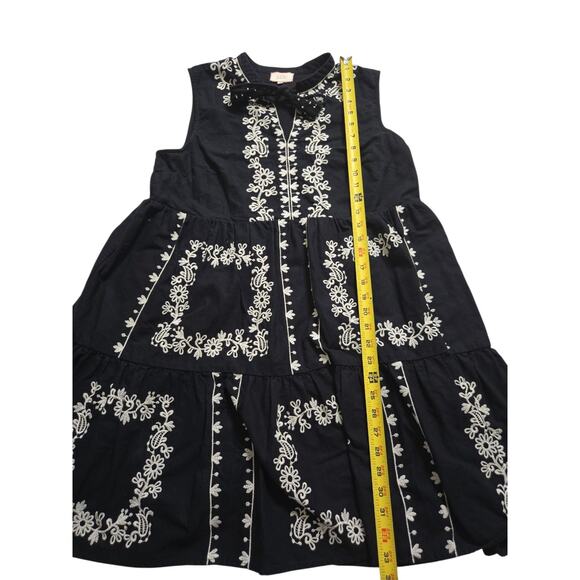 Calling June Embroidered Floral Black Dress LARGE Clean EUC Cotton/Linen - Picture 12 of 12